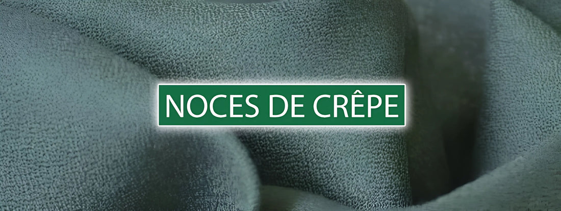Tissu en crêpe vert illustrant les noces de crêpe, 39 ans de mariage.