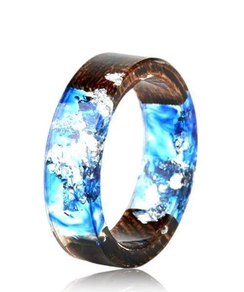 Bague Anneau En Résine Ivoire Bleutée - Taille 59, Jamais Portée, Reflets Changeants