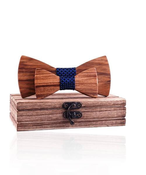 COFFRET NOEUD PAPILLON BOIS <BR> Catalpa bleu royal - Bois Eden