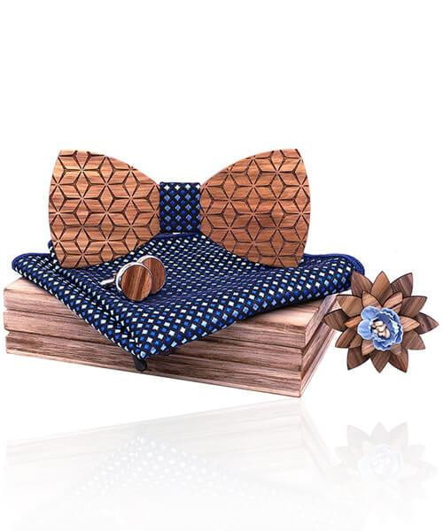 COFFRET NOEUD PAPILLON BOIS <BR> Cyprès bleu royal - Bois Eden