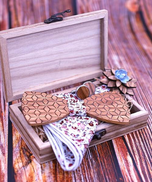 COFFRET NOEUD PAPILLON BOIS <BR> Cyprès fleuri - Bois Eden