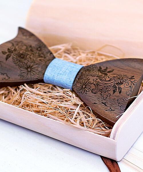 COFFRET NOEUD PAPILLON BOIS <BR> Épictus bleu clair - Bois Eden