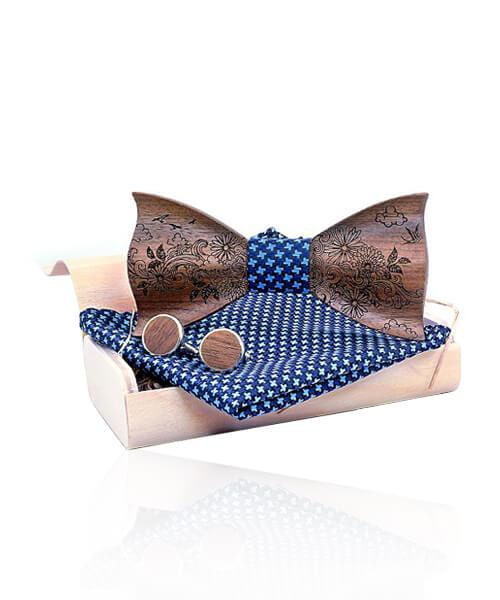 COFFRET NOEUD PAPILLON BOIS <BR> Épictus bleu étoilé - Bois Eden
