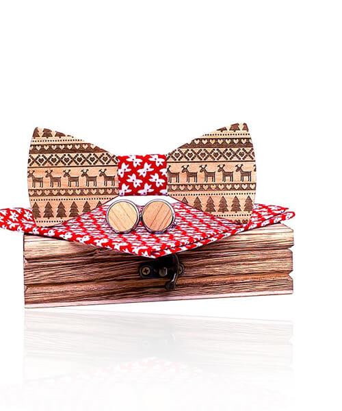 COFFRET NOEUD PAPILLON BOIS <BR> Noël magique rouge - Bois Eden