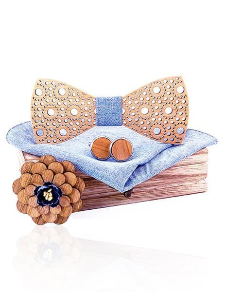 COFFRET NOEUD PAPILLON BOIS <BR> Notro bleu clair - Bois Eden
