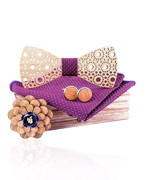 COFFRET NOEUD PAPILLON BOIS <BR> Notro violet - Bois Eden