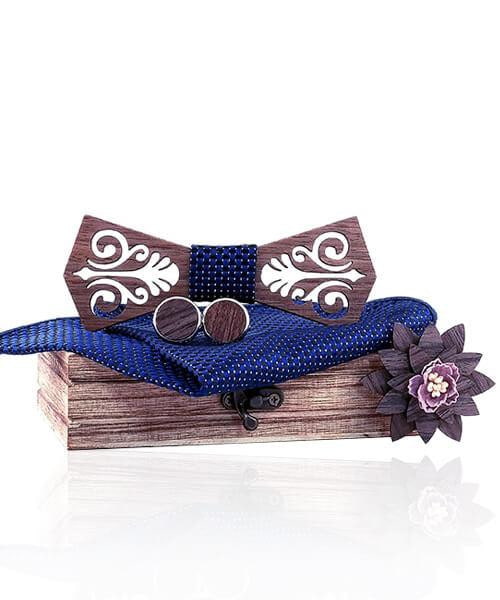 COFFRET NOEUD PAPILLON BOIS <BR> Torreya bleu foncé - Bois Eden