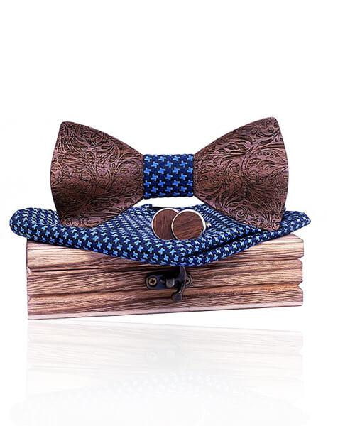 COFFRET NOEUD PAPILLON BOIS <BR> Viorne bleu étoilé - Bois Eden