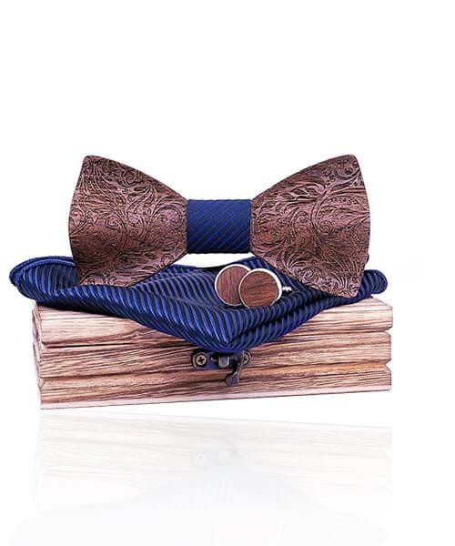 COFFRET NOEUD PAPILLON BOIS <BR> Viorne bleu - Bois Eden