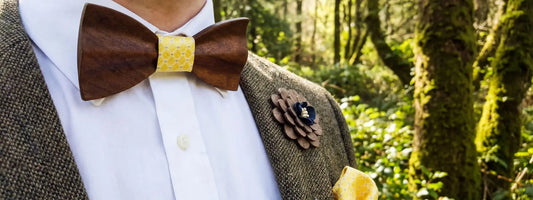 noeud papillon en bois homme costume tweed accessoire mariage champêtre boutonnière fleur bois style naturel élégant forêt tenue raffinée détail chic