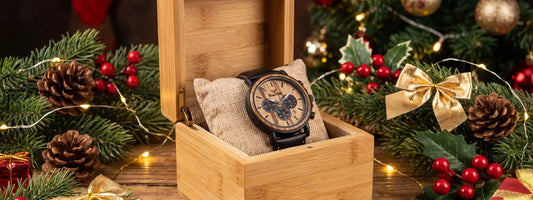 montre en bois cadeau Noël idée cadeau homme coffret montre bois élégant bracelet cuir naturel bijou horloger festif décoration Noël cadeau original durable style chic intemporel