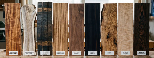 essences de bois pour bague comparaison koa zebrano noyer ébène olivier érable wengé textures naturelles bois brut collection