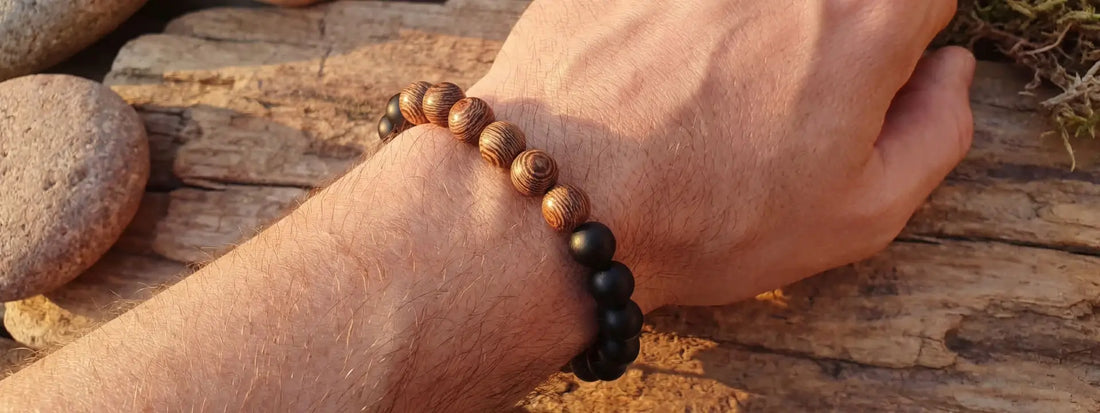 bracelet bois perles naturelles homme bois exotique billes bois et pierre style naturel minimaliste bijou artisanal
