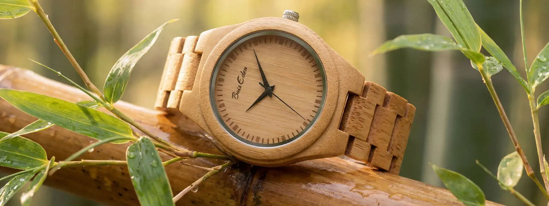 montre en bois bambou homme bracelet bois naturel cadran minimaliste style écologique montre légère élégante accessoire durable tendance nature horlogerie bois look authentique zen