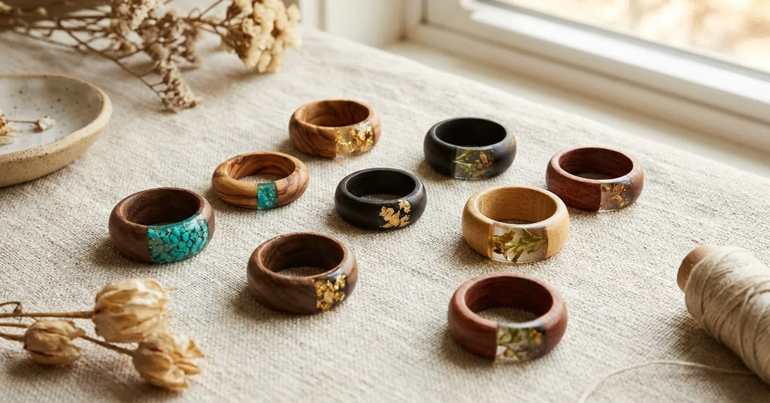 Collection de 10 bagues en bois originales et uniques Bois Eden