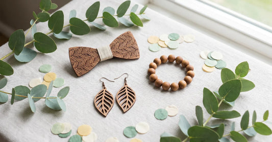 Cadeaux EVJF et EVG en bois : boucles, noeud papillon et bracelet, ambiance festive