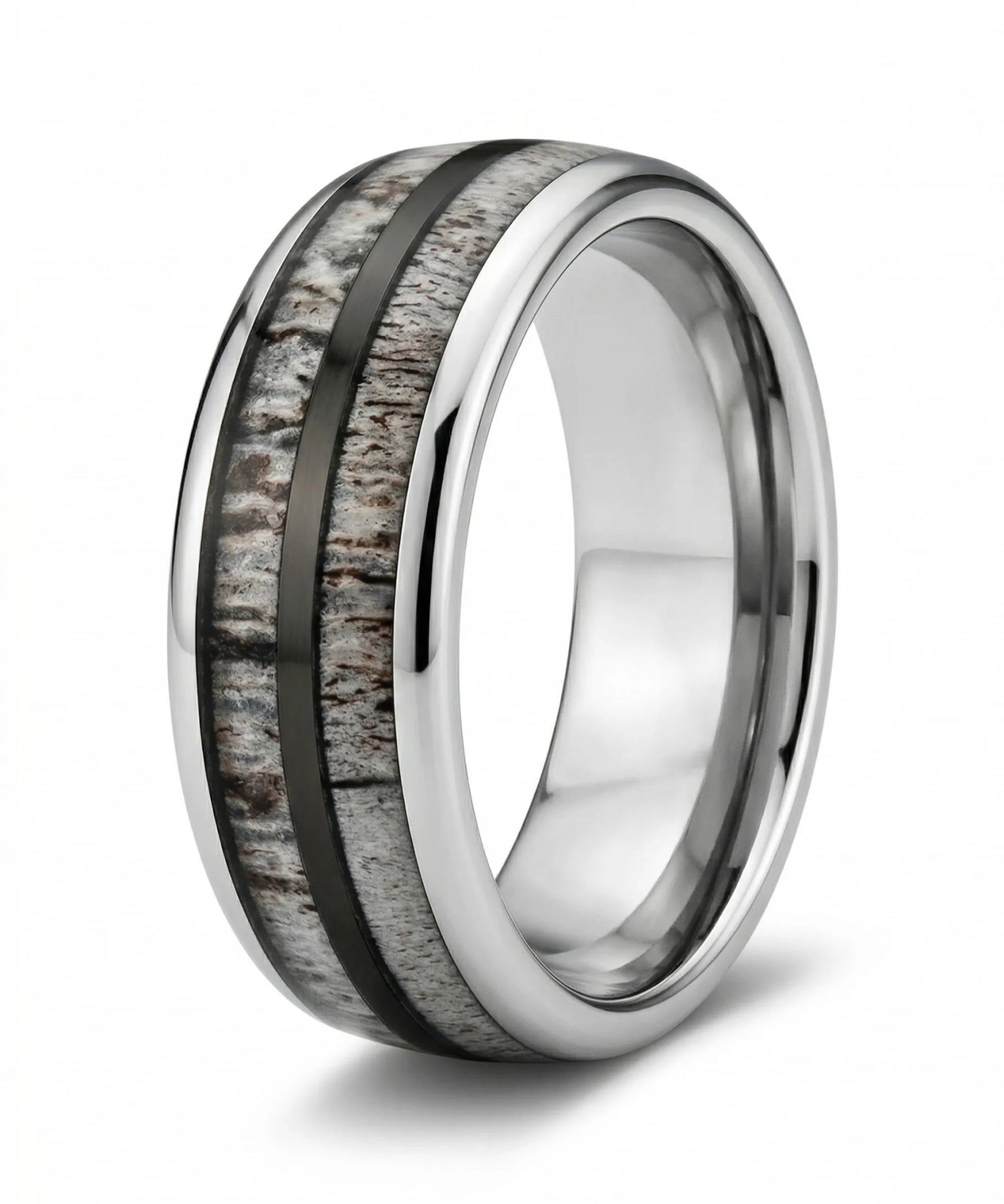 Alliance en bois Dornak argent 6 mm sur fond blanc, photo e-commerce produit