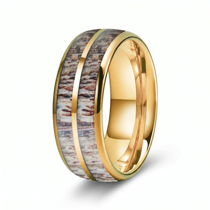 Alliance en bois Dornak Kovo large plaquee or, bague en bois pour homme