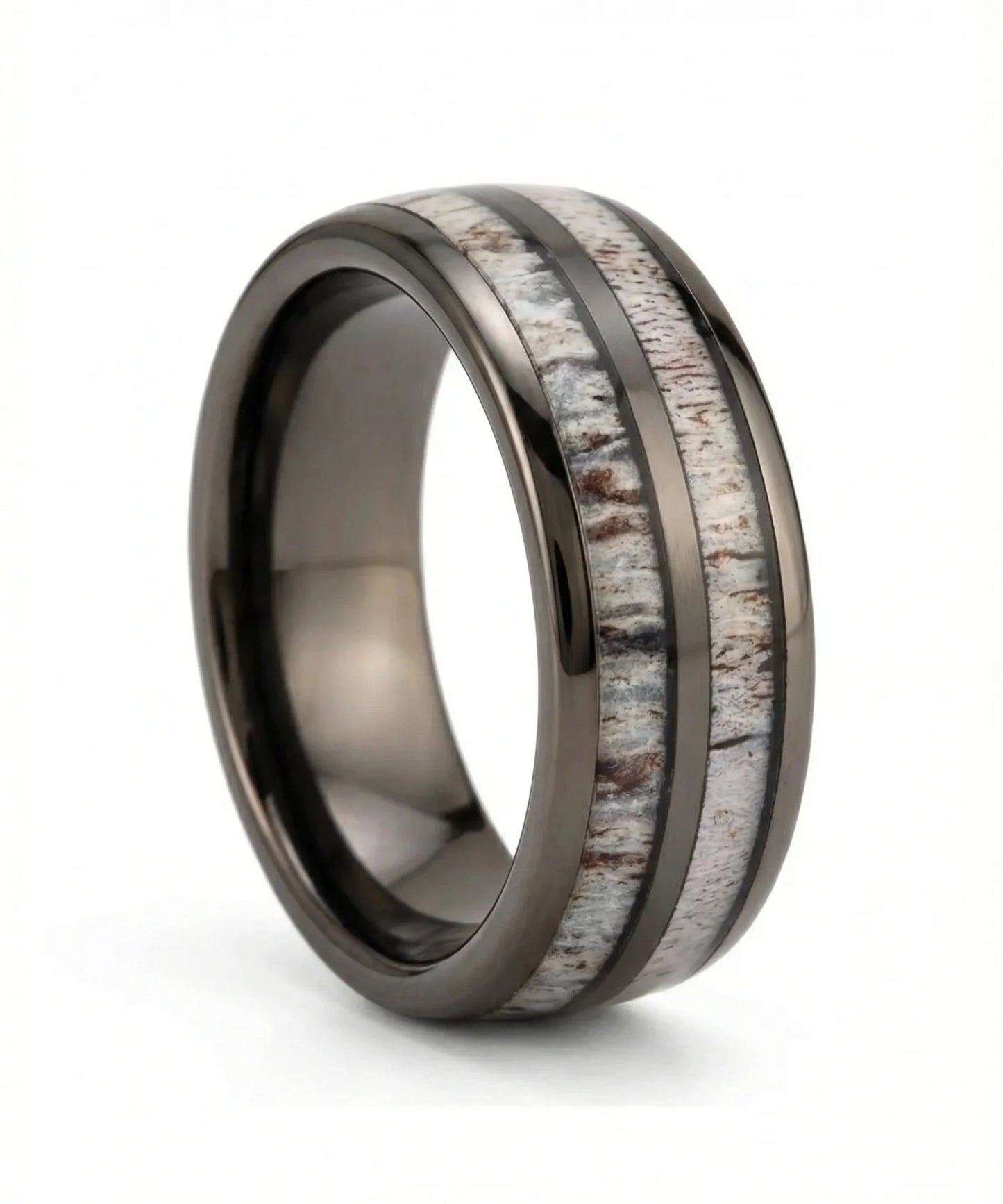 Alliance en bois Dornak argent 8 mm sur fond blanc, photo e-commerce produit