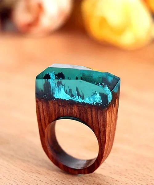 BAGUE BOIS ET RESINE Primale bleu smalt Bois Eden