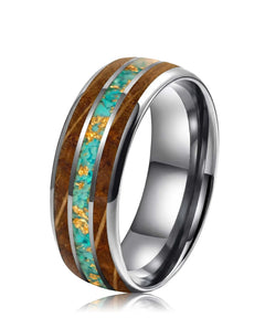 Alliance en bois Ark Nomad avec incrustations turquoise et feuilles d or sur fond blanc