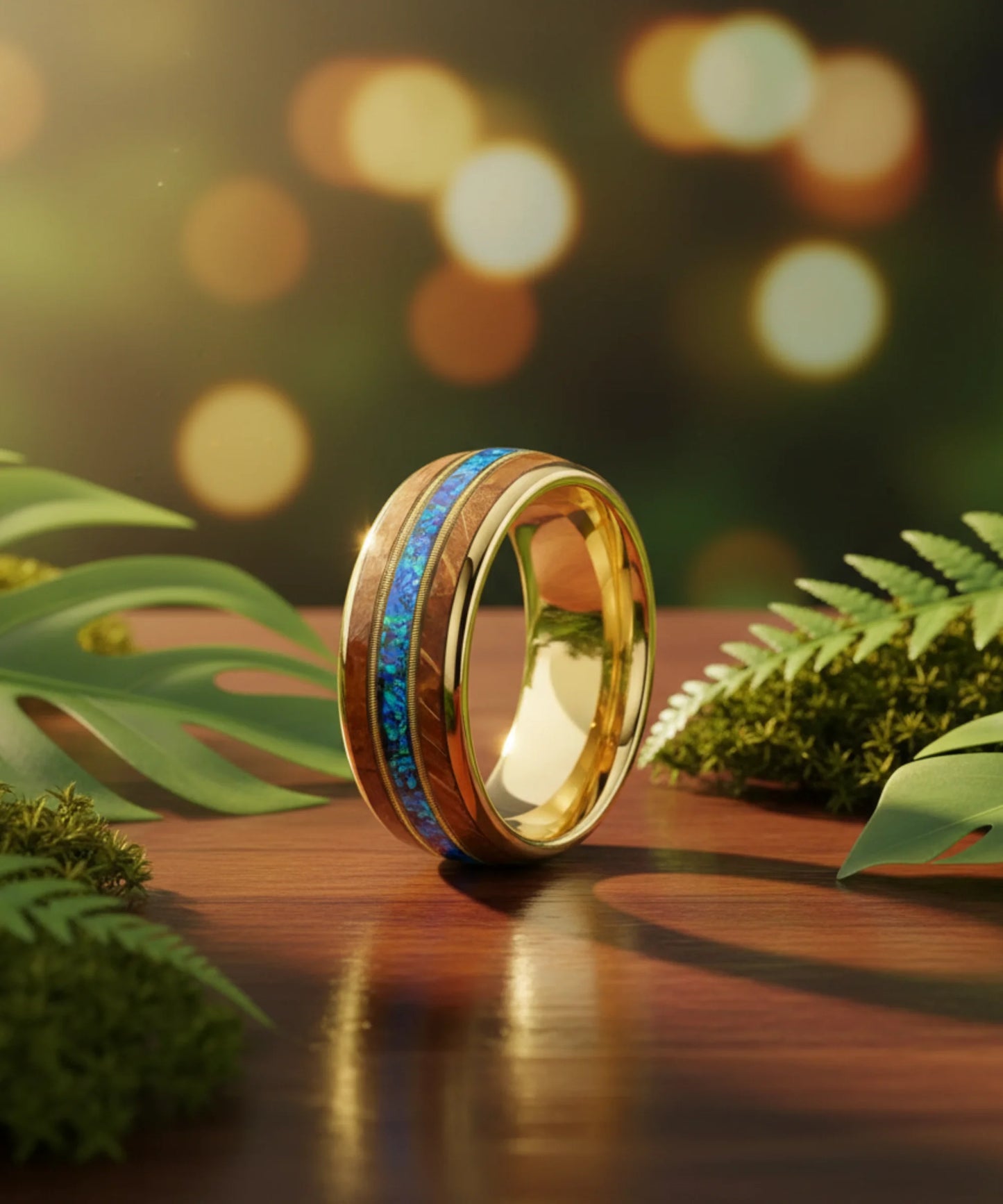 Bague en bois ark opale or - mise en scene nature, bague en bois premium