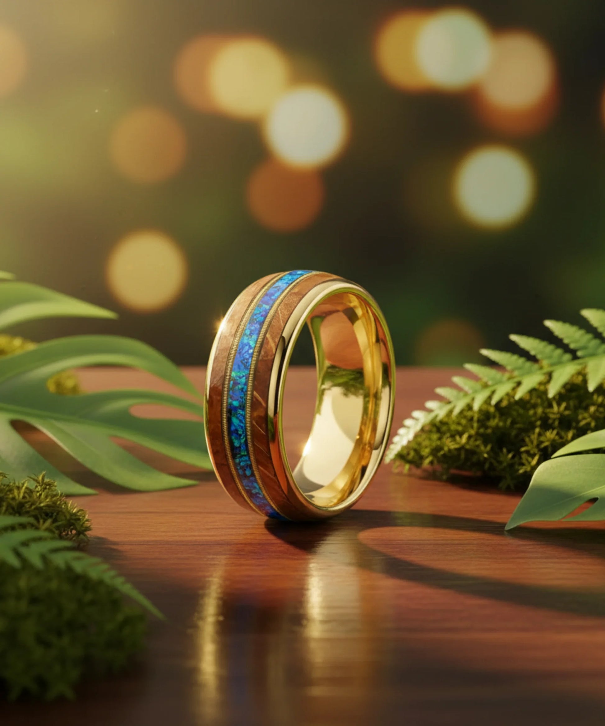 Bague en bois ark opale or - mise en scene nature, bague en bois premium