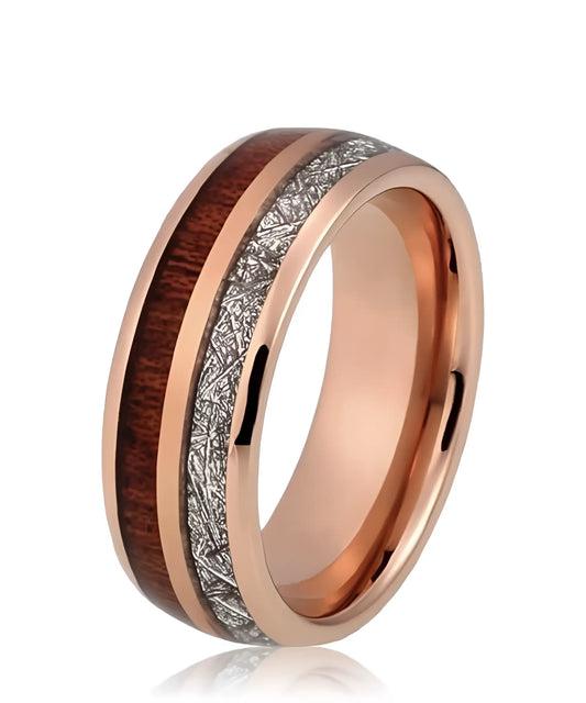 Bague femme Duo d’Eden en bois naturel et acier rose délicat avec incrustation argentée