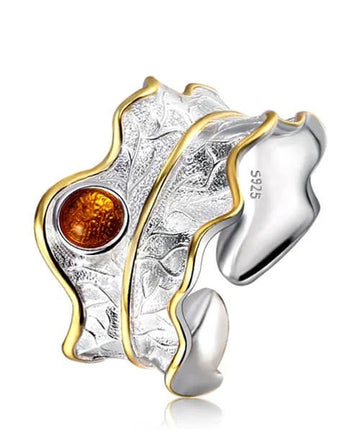 BAGUE FEUILLE ARGENT Éclasia Tourmaline jaune