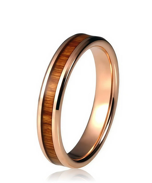 Bague Fortune Tana en bois avec monture en or rose et design minimaliste
