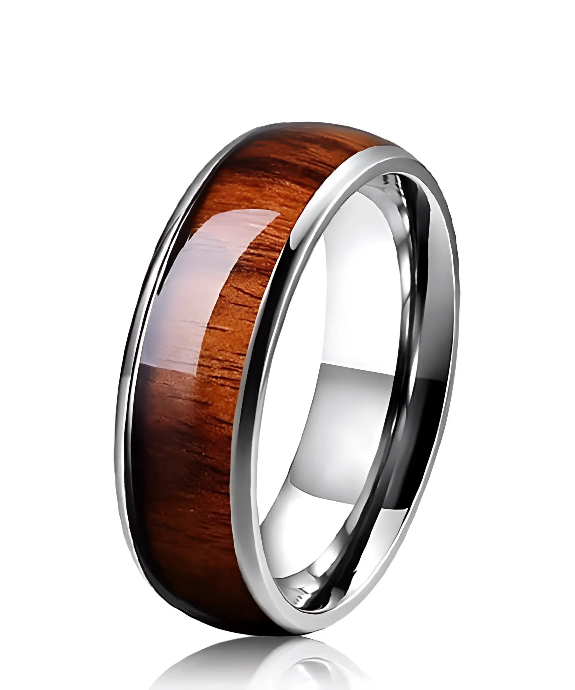 Bague homme en bois de koa et tungstène Ouranos Argent - alliance élégante et durable
