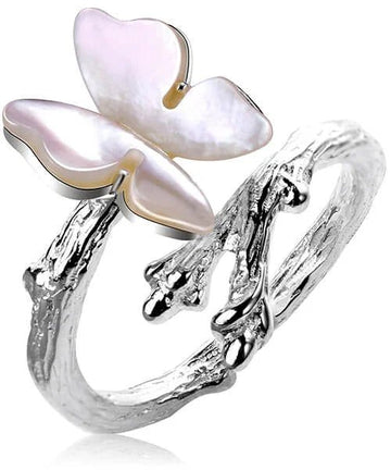 BAGUE PAPILLON ARGENT Lycène blanc