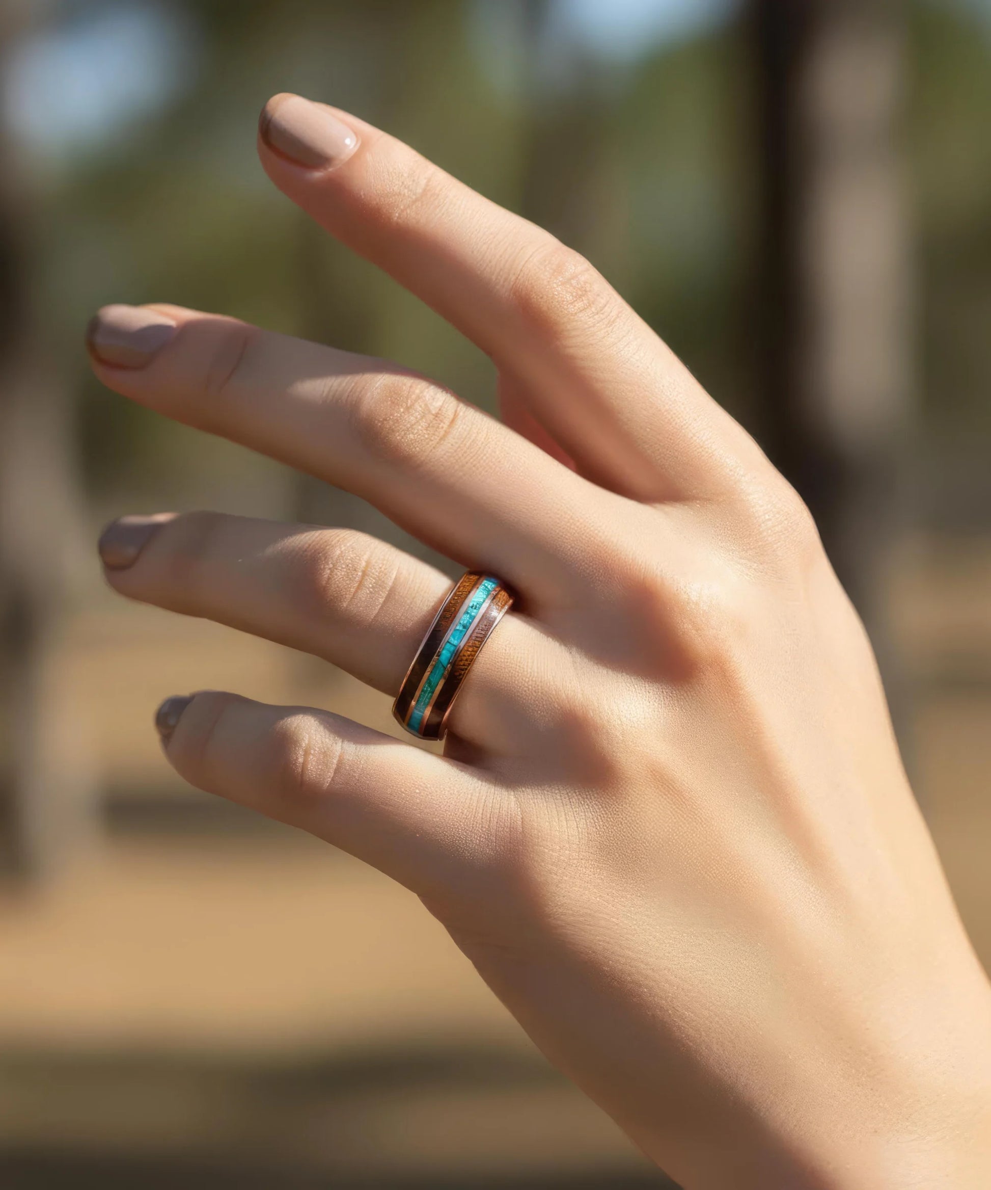 Bague en bois et or rose ark - Bois Eden