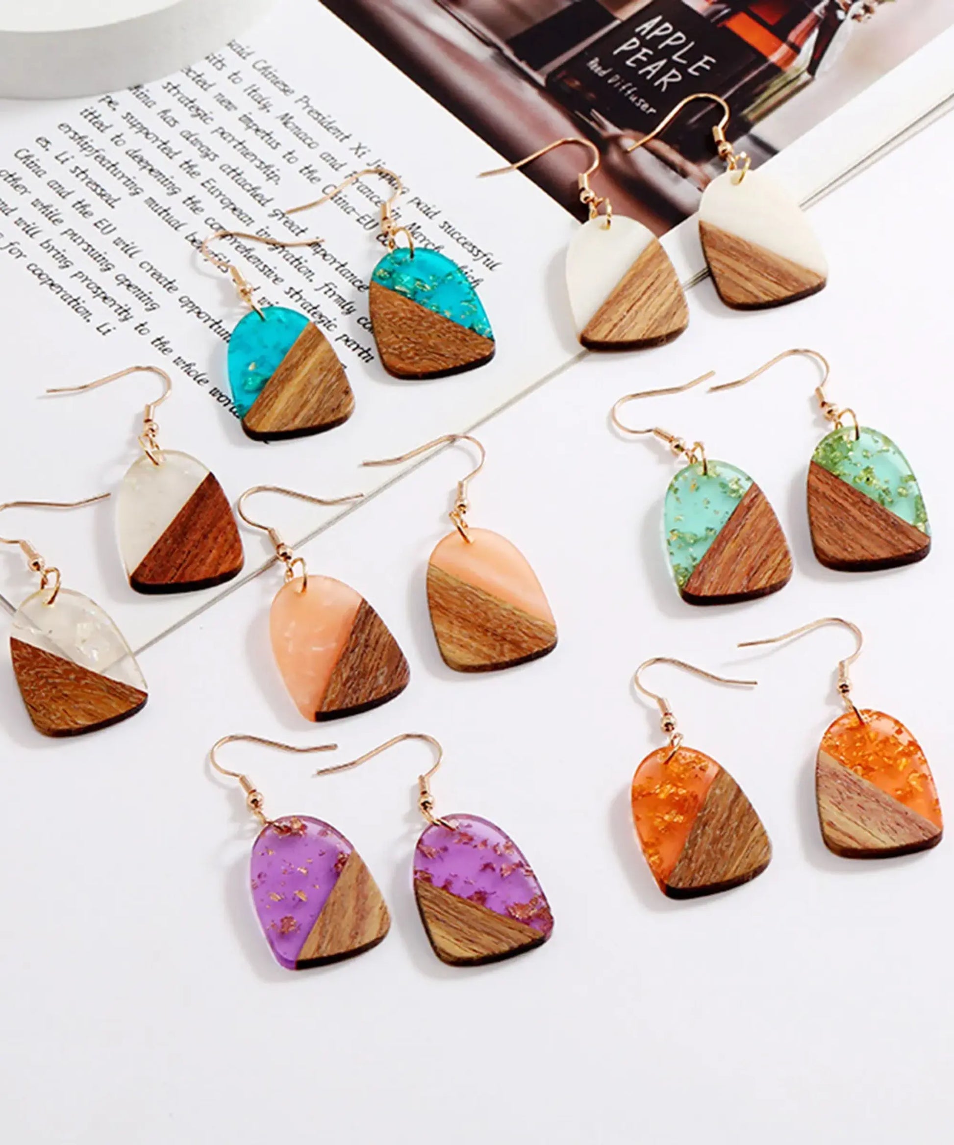 Boucles d'oreilles en bois Céleste Mosaïque bleu océan