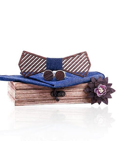 COFFRET NOEUD PAPILLON BOIS Abelia bleu jean - Bois Eden