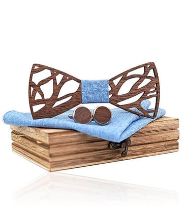 COFFRET NOEUD PAPILLON BOIS Aito bleu