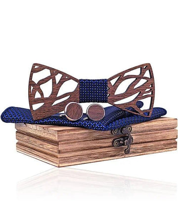 COFFRET NOEUD PAPILLON BOIS Aito bleu royal