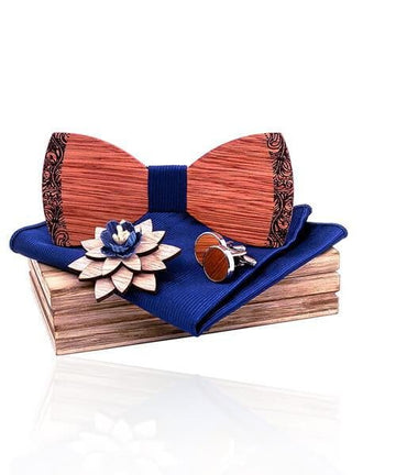 COFFRET NOEUD PAPILLON BOIS Arbousier bleu foncé