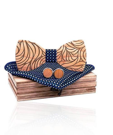 COFFRET NOEUD PAPILLON BOIS Bignone bleu