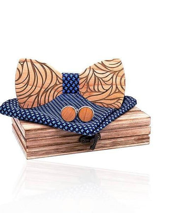 COFFRET NOEUD PAPILLON BOIS Bignone bleu étoilé