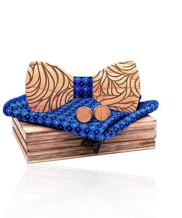 COFFRET NOEUD PAPILLON BOIS Bignone bleu royal