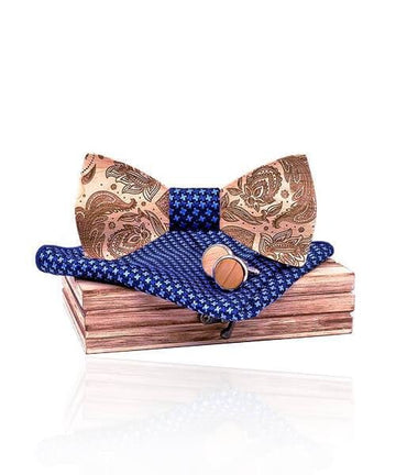 COFFRET NOEUD PAPILLON BOIS Borgia bleu royal