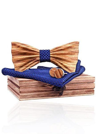 COFFRET NOEUD PAPILLON BOIS Camélia bleu