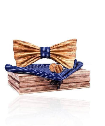 COFFRET NOEUD PAPILLON BOIS Camélia bleu foncé