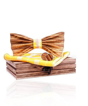 COFFRET NOEUD PAPILLON BOIS Camélia jaune