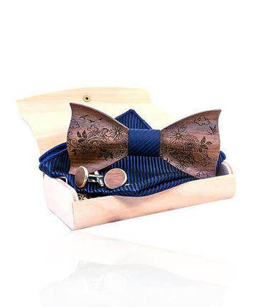 COFFRET NOEUD PAPILLON BOIS Épictus bleu foncé