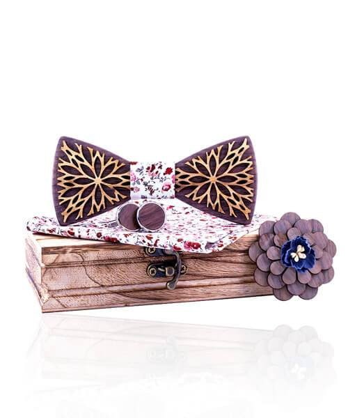 COFFRET NOEUD PAPILLON BOIS Fleur D'or fleuri - Bois Eden
