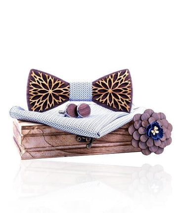 COFFRET NOEUD PAPILLON BOIS Fleur D'or monarque