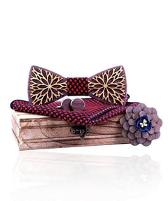 COFFRET NOEUD PAPILLON BOIS Fleur D'or rouge royal - Bois Eden