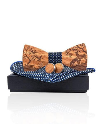 COFFRET NOEUD PAPILLON BOIS Forêt bleu